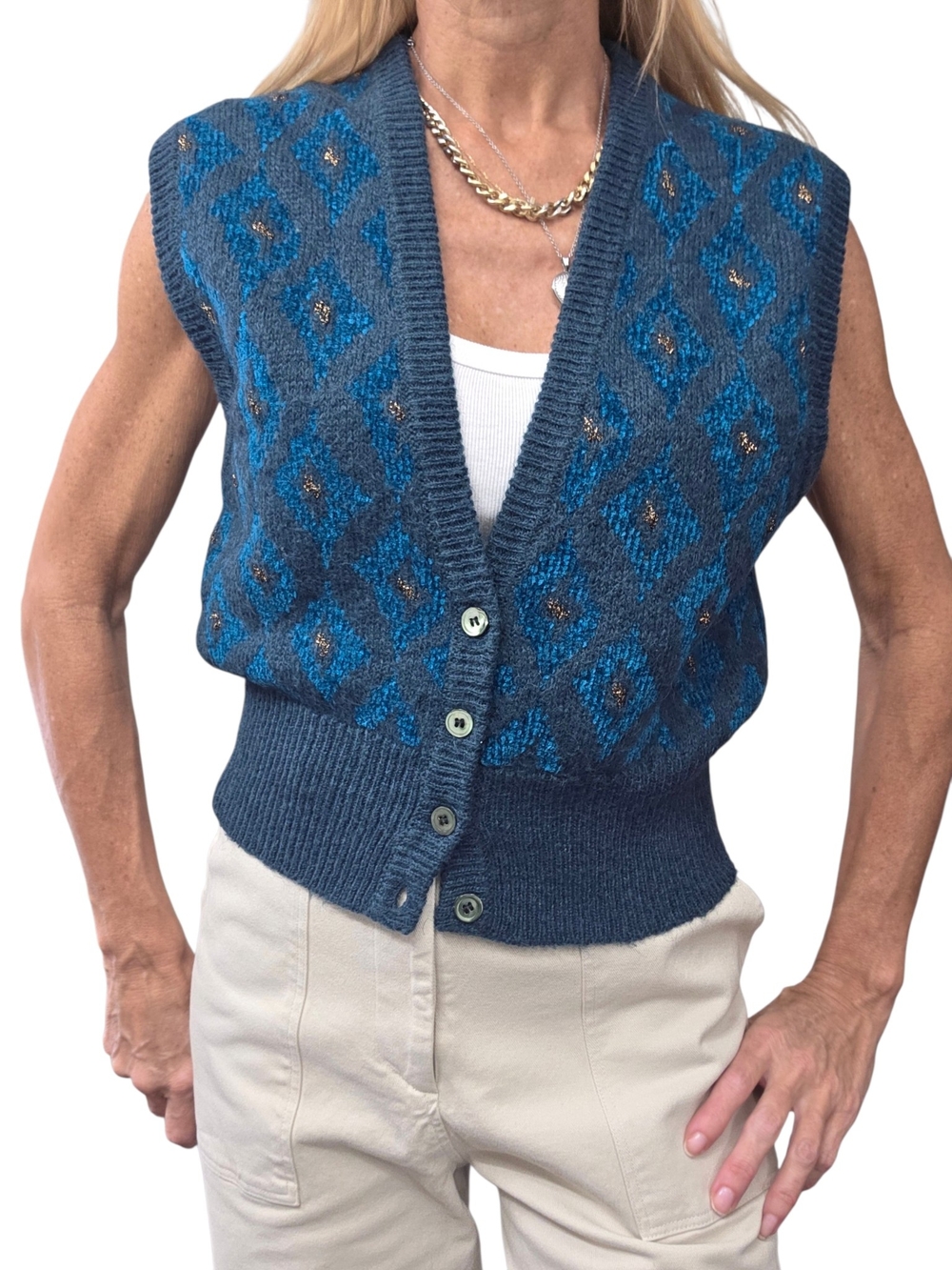 Vintage 80s 90s Liz Claiborne Geometric Wool Blend Sweater Vest S